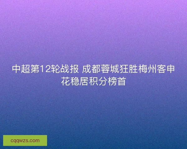 中超第12轮战报 成都蓉城狂胜梅州客申花稳居积分榜首