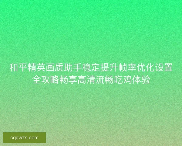 和平精英画质助手稳定提升帧率优化设置全攻略畅享高清流畅吃鸡体验